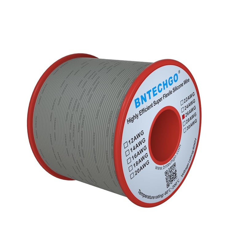 BNTECHGO 26 Gauge Silicone Wire Spool 250 ft Gray Flexible 26 AWG Stranded Tinned Copper Wire - Image 1